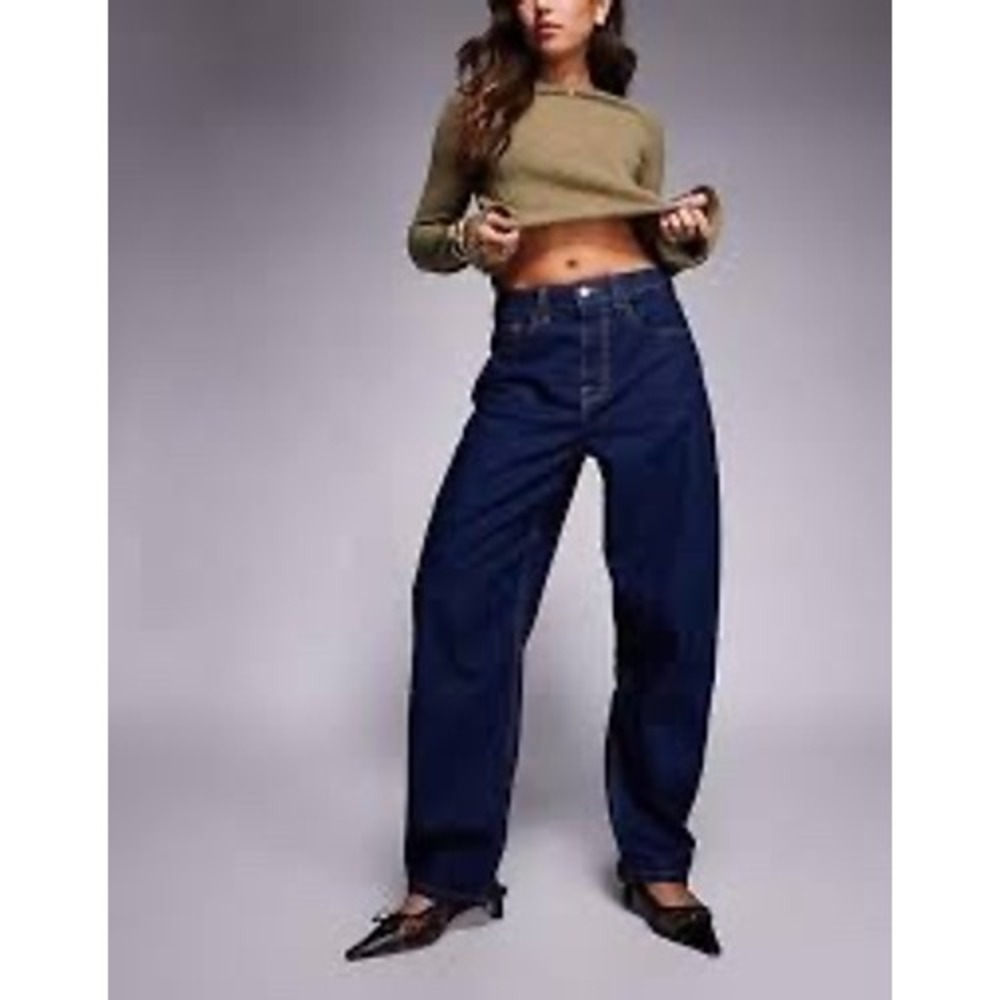 ASOS DESIGN Womens Dark Wash High‎ Rise Barrel Leg Jeans Indigo Blue Size US 4